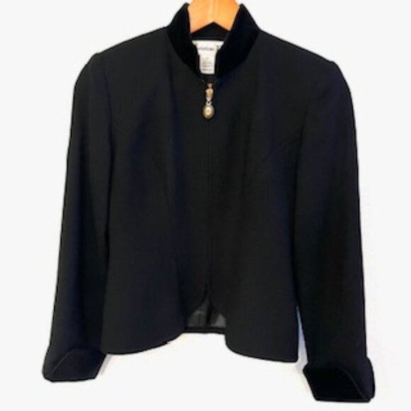 Christian Dior 100 % Pure Wool Velvet Black Gold CD Logo Zip Jacket and Skirt - Picture 1 of 11